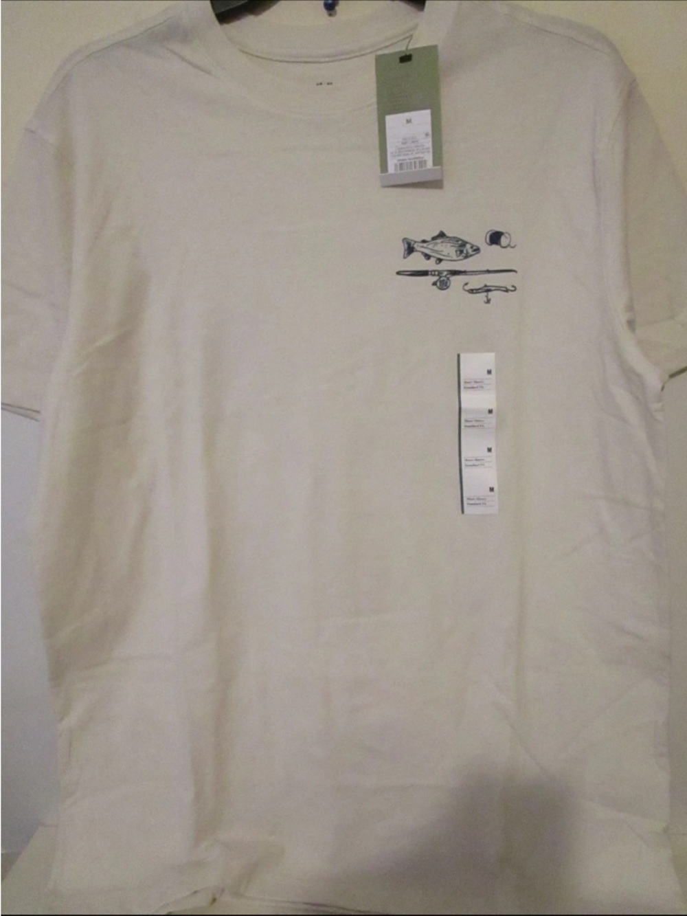 Goodfellow & Co Light Cream Short Sleeve Crewneck Tee with Fishing Chest Graphic